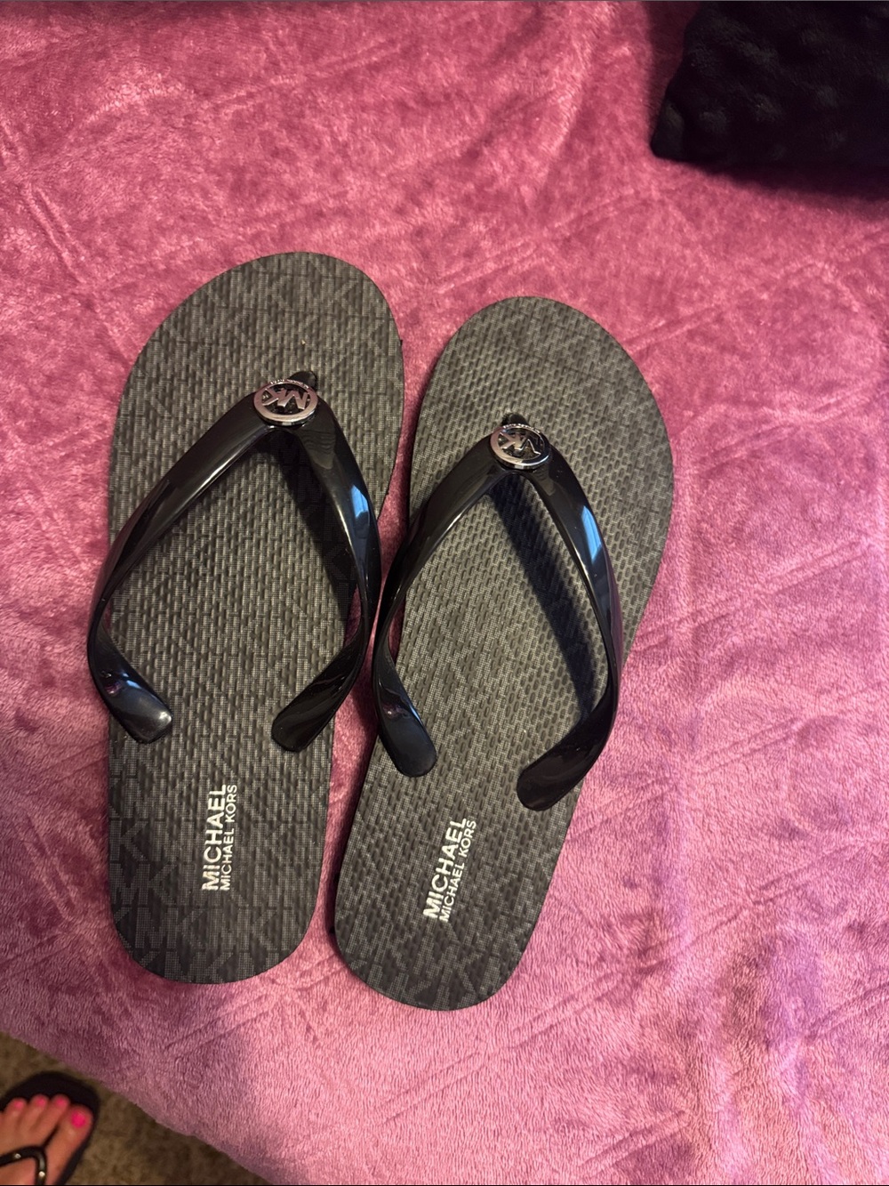 Michael Kors Black Logo Jelly Flip Sandals